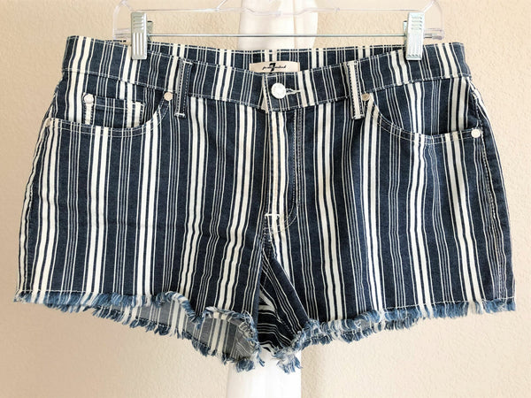 7 for All Mankind Size 10 Denim Striped Shorts