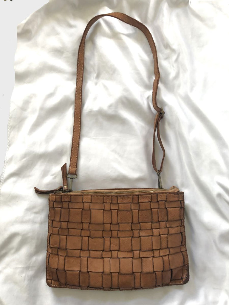 Costanza Rota Woven Crossbody Bag Brown Leather Made In Italy Handbag Purse