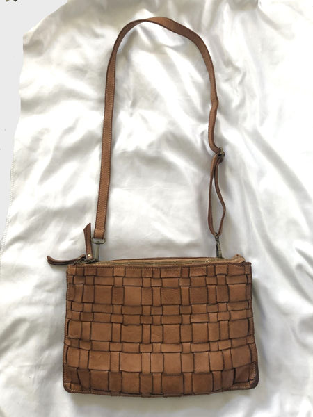 Costanza Rota Tan Woven Leather Cross Body