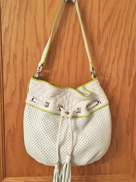 Francesco Biasia White Perforated Hobo Bag