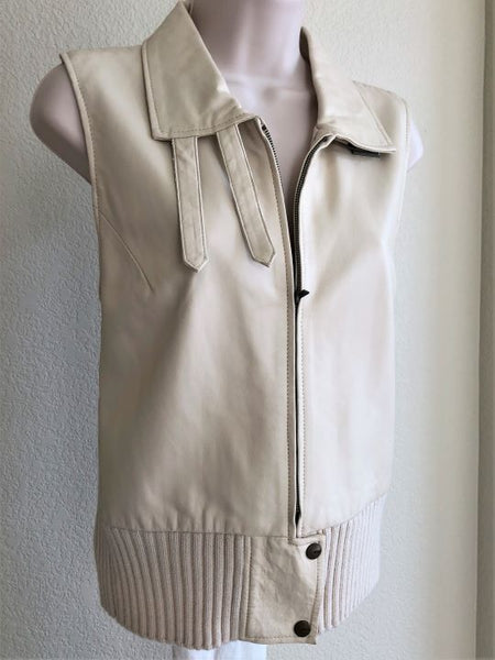 BCBGMaxazria LARGE Cream Leather Vest