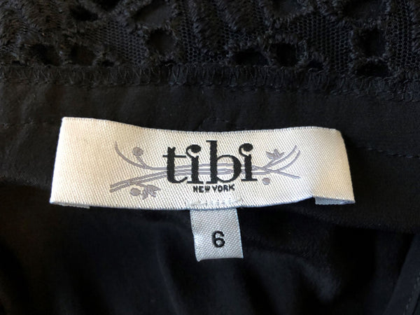Tibi Size 6 Black Silk Peplum Top
