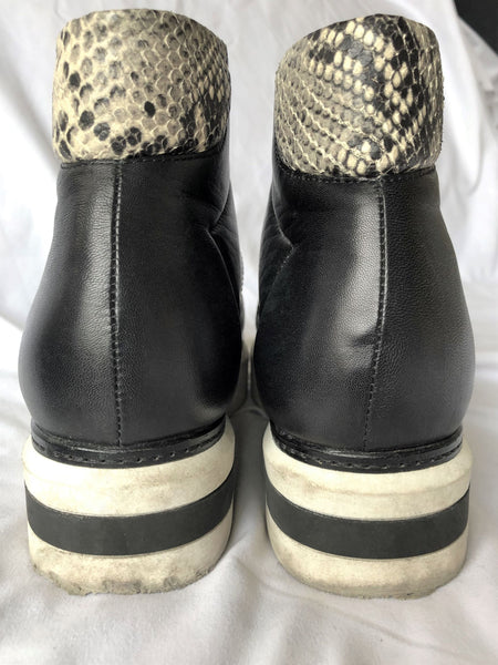 Oxitaly Size 8.5 Italian Black Leather Platform Sneakers