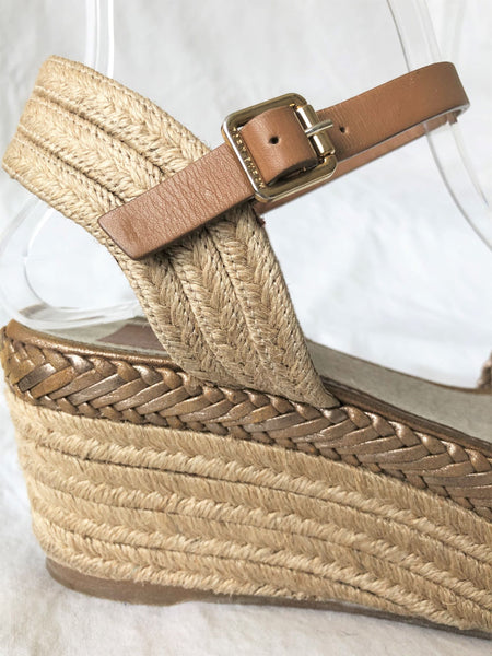 Tory Burch Size 8.5 Tan Woven Wedge Sandals