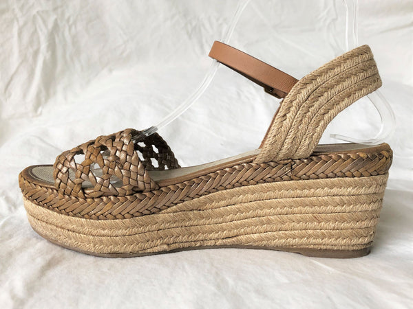 Tory Burch Size 8.5 Tan Woven Wedge Sandals