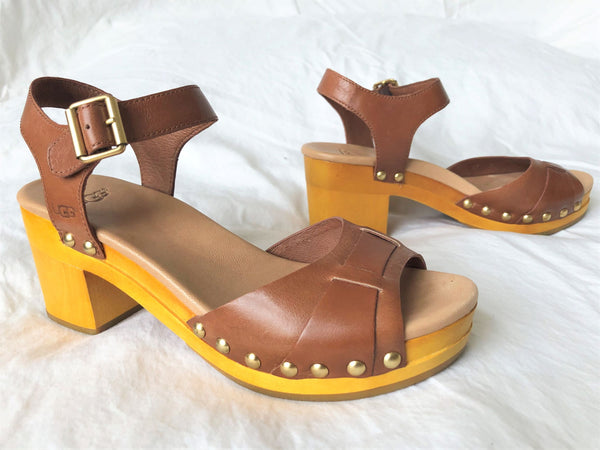 UGG Size 6 Janie Caramel Leather Sandals