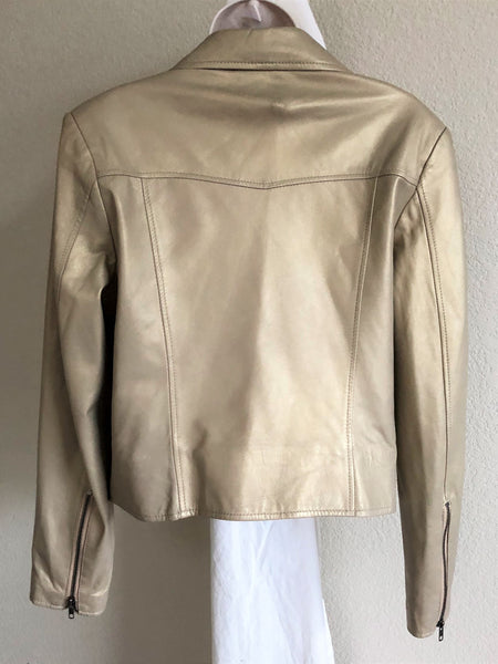 Identify Size 10 Gold Leather Moto Jacket