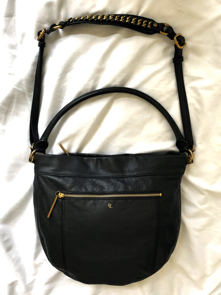 Elliott Lucca Black Leather Perforated Bucket Bag