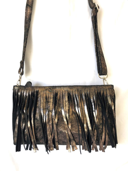 CoFi Metallic Leather Fringe Cross Body - NWOT