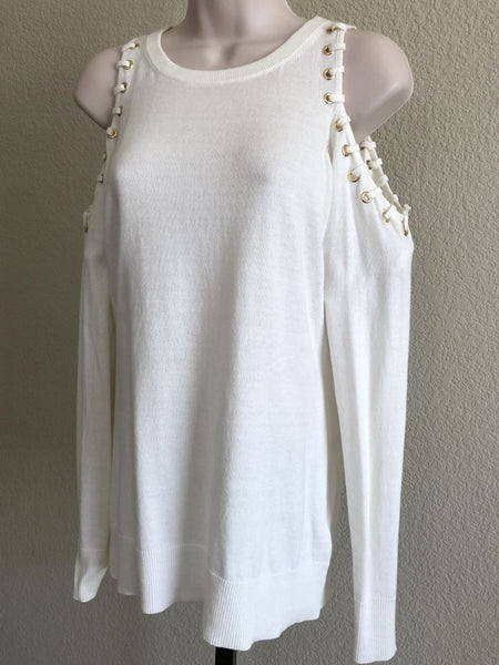 Michael Kors Size XS White Cold Shoulder Sweater