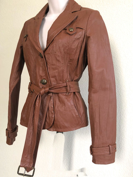 Black Rivet SMALL Brown Leather Jacket - Belt Damaged