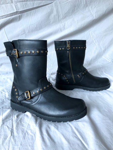 UGG Size 6 Black Fabrizia Studded Moto Boots