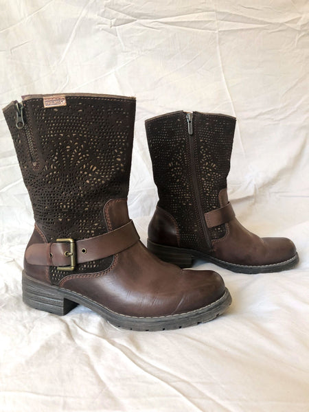 Pikolinos Size 6 Monza Brown Laser Cut Moto Boots
