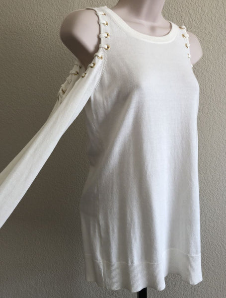 Michael Kors Size XS White Cold Shoulder Sweater