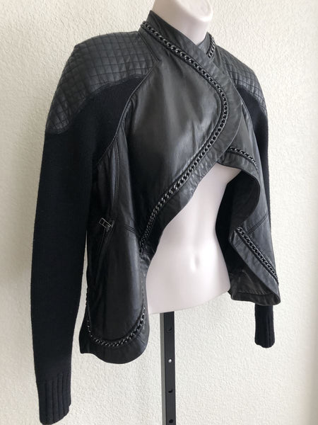 Yigal Azrouel Size 2 Black Leather and Knit Jacket - RETAILED AT $1,100