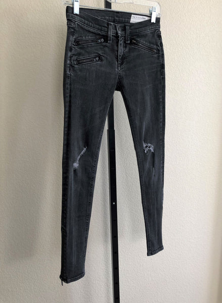 Rag & Bone Size 0 Gray Skinny Distressed Moto Jeans