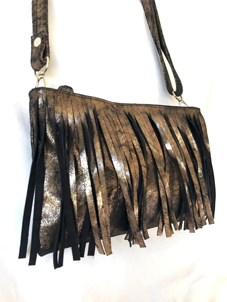 CoFi Metallic Leather Fringe Cross Body - NWOT