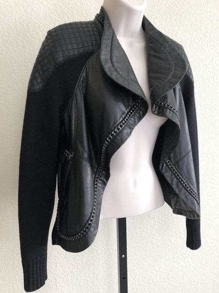 Yigal Azrouel Size 2 Black Leather and Knit Jacket - RETAILED AT $1,100