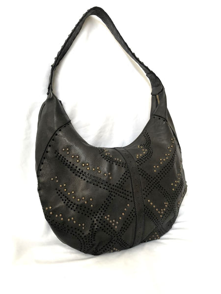 Kompanero Evie Black Leather Studded Hobo Bag