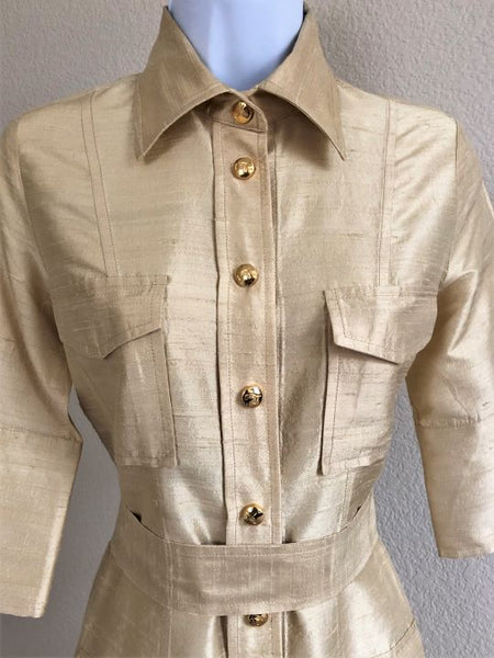 Pink Tartan Size 0 Gold Silk Snap Dress