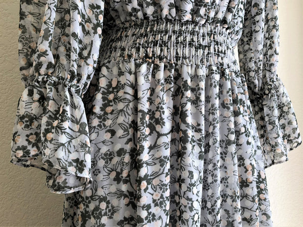 MISA SMALL Gray Floral Ruffle Dress