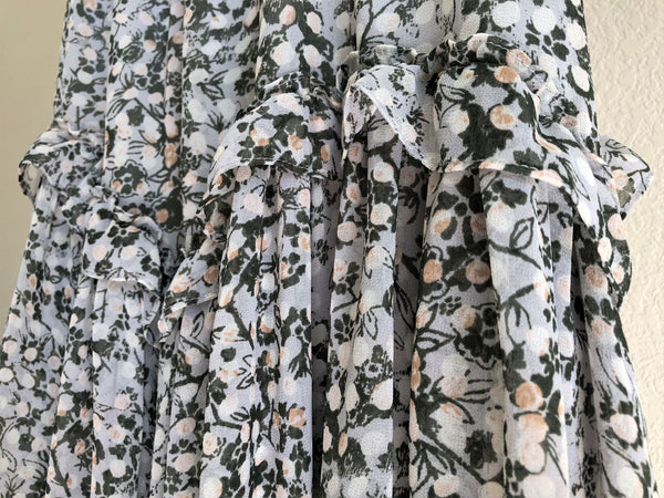 MISA SMALL Gray Floral Ruffle Dress