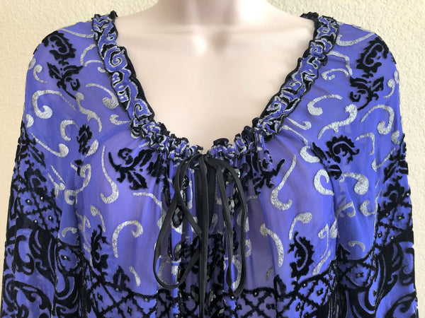 Hale Bob MEDIUM Purple Velvet Silk Blend Print Top