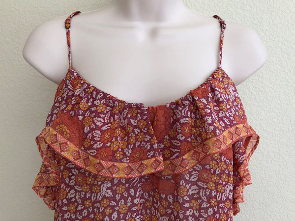 Joie Size Medium Ghanna Coral Floral Silk Tank