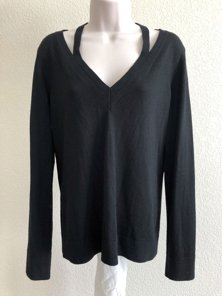 Theory Size Large Black Cut-out V-neck Top