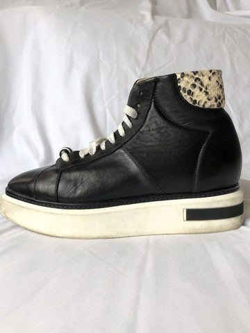 Oxitaly Size 8.5 Italian Black Leather Platform Sneakers