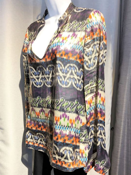Tory Burch Size 4 Multi-Color Silk Metallic Top