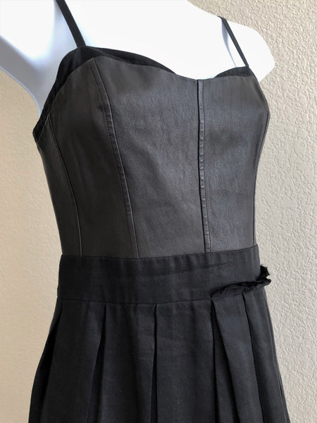 Rag & Bone Size 6 Black Leather Top Pleated Dress