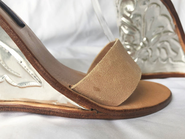 The Tui Collection Size 8 Beige Wedges Silver Heels - CLEARANCE