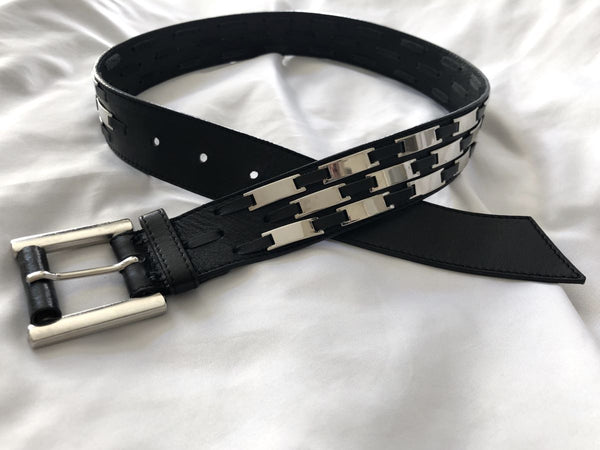 ESCADA Size XS Black Leather and Silver Belt