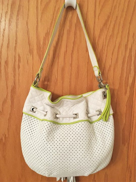 Francesco Biasia White Perforated Hobo Bag