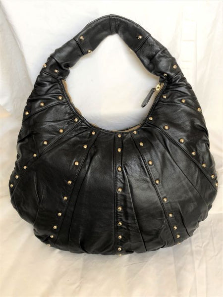 Goldenbleu Black Leather Studded Hobo