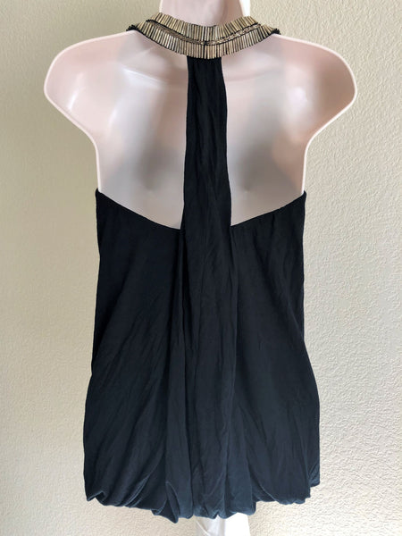 Haute Hippie MEDIUM Black Bead Neck Top