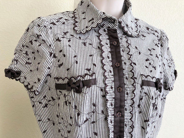 bebe MEDIUM  White and Brown Top - CLEARANCE