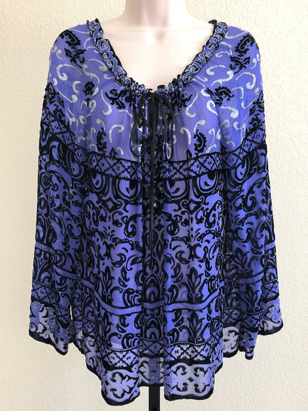 Hale Bob MEDIUM Purple Velvet Silk Blend Print Top