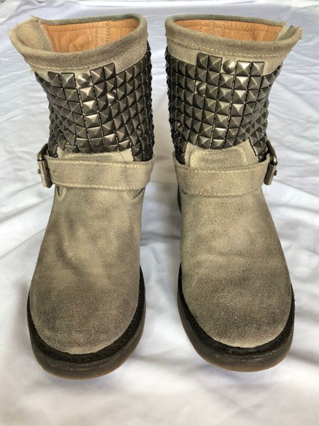 ASH Size 6 Titan Beige Suede Studded Moto Boots