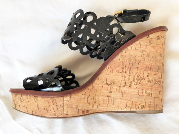 Tory Burch Size 10 Black Cut-out Wedges