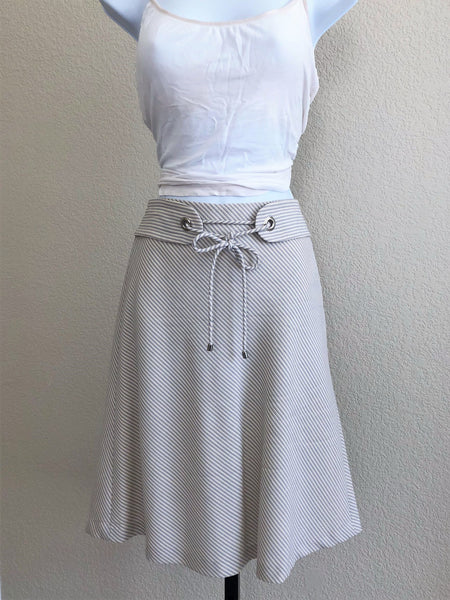 Tocca Size 2 Cream and Blue Striped Wool Skirt