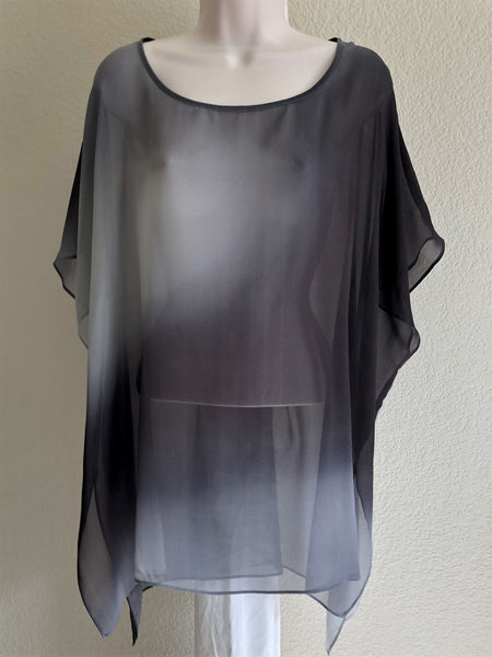 Eileen Fisher MEDIUM Gray Sheer Silk Tunic Top