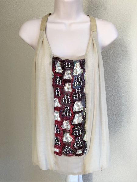 Burning Torch SMALL Crimson Star Beige Silk Sequin Tank