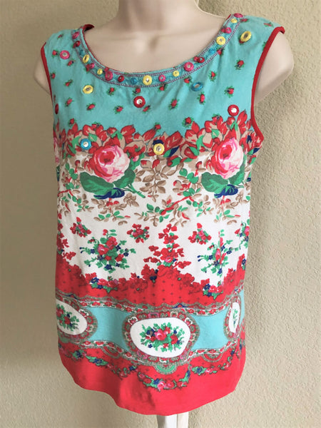 Blumarine SMALL Vintage Blue and Red Floral Top