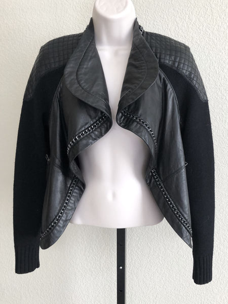 Yigal Azrouel Size 2 Black Leather and Knit Jacket - RETAILED AT $1,100