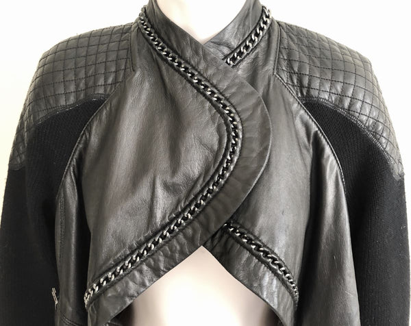 Yigal Azrouel Size 2 Black Leather and Knit Jacket - RETAILED AT $1,100