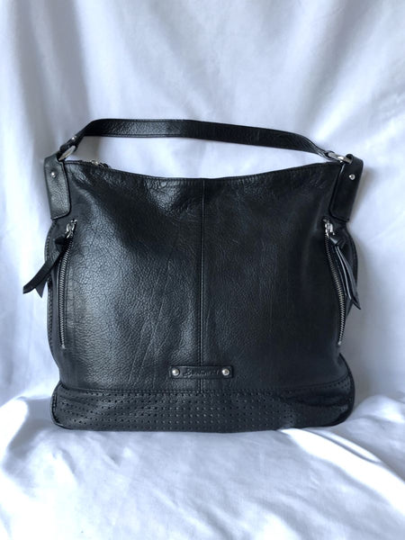 B Makowsky Black Leather Hobo Tote