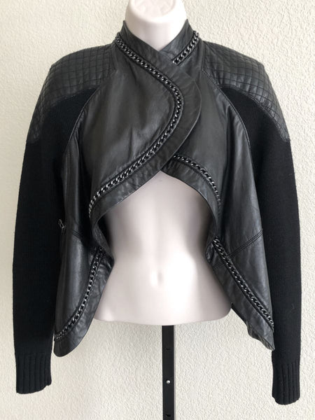 Yigal Azrouel Size 2 Black Leather and Knit Jacket - RETAILED AT $1,100