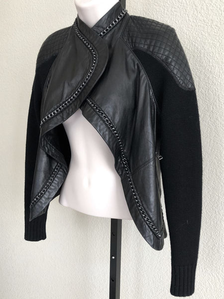 Yigal Azrouel Size 2 Black Leather and Knit Jacket - RETAILED AT $1,100